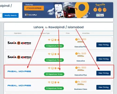 Faisal Movers Bus Timings